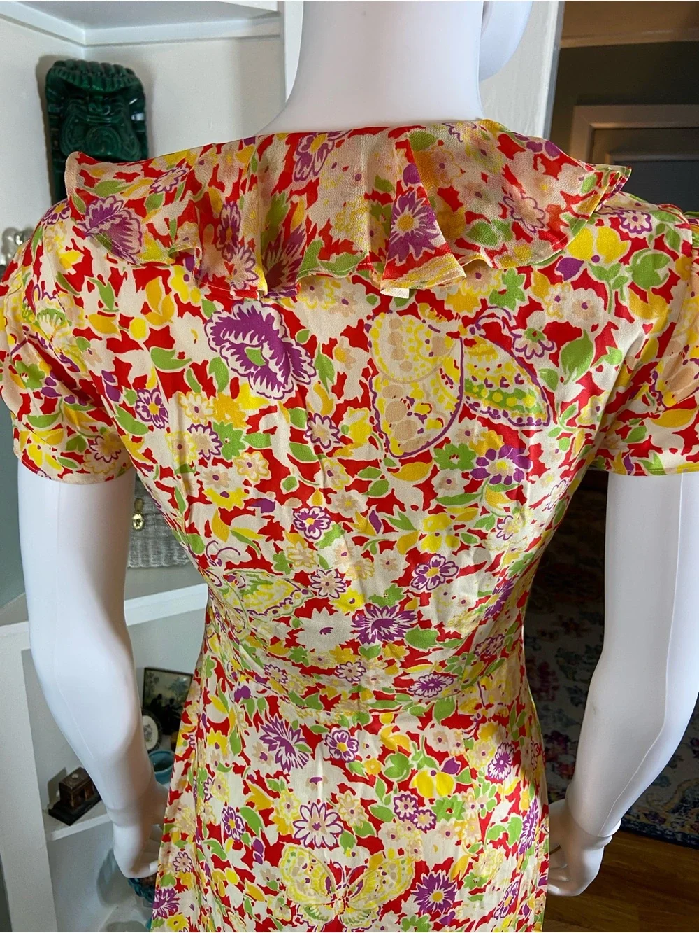 RIXO Jenna Red Summer Meadow Yellow Floral Maxi/Midi Dress Ruffle Sz 2